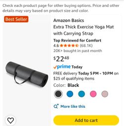 Amazon Basics Extra Thick Yoga Mat w/ Carrying Strap Black