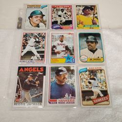 Lot Of 9 Vintage Old Reggie Jackson Baseball Cards - 1970's & 1980's