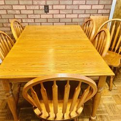 Oak Kitchen Table, Chairs And China  Cabinet 