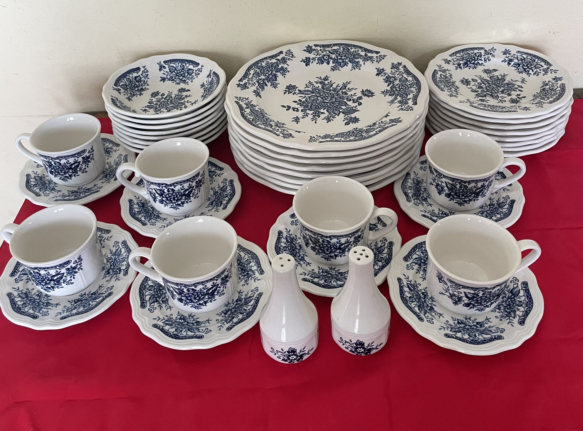 Vintage 41- Pieces Blue Carnation Ironstone  Place Setting For 8. See More Pictures and Description 