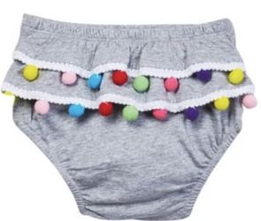 Diaper Bloomer - Layered pom pom ruffle trim