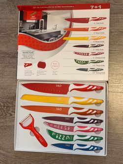 7-Piece S&D Leopard Kitchen Knife Set Non-Stick Coated with Bonus Ceramic Peeler