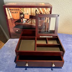 Men’s Or Women’s Dresser Valet With Mahogany Finish. NEW In Box 