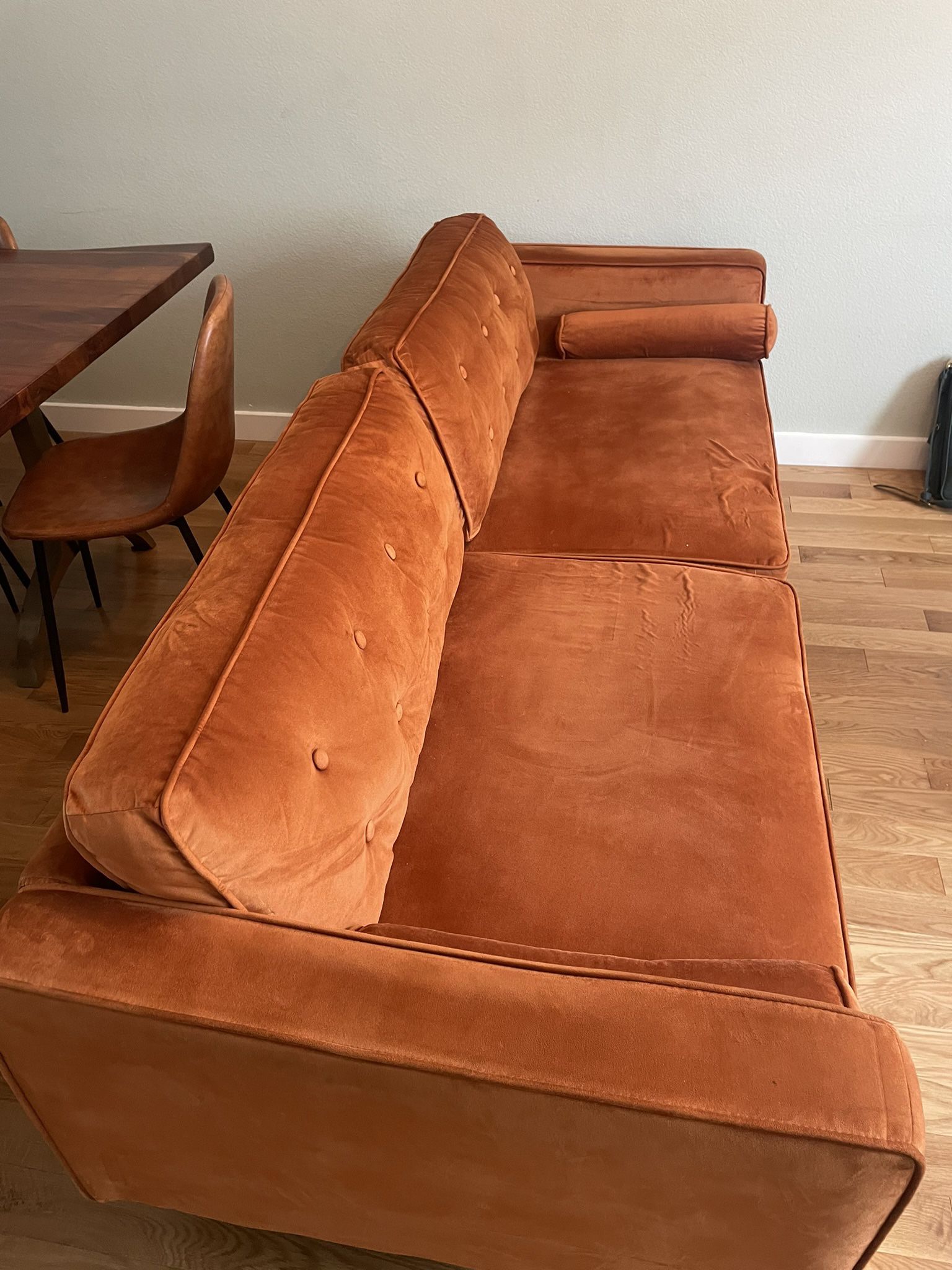 Pemberly Row Mid-Century Velvet Tufted Back Sofa in Burnt Orange