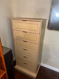 Tall 6-Drawer Dresser with Rattan Panels