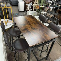 Dining Table Set for 4 Modern Bar Table and Chairs Set, Modern Kitchen Table with 4 PU Upholstered Backrest Stool, Counter Height Table Set for Breakf