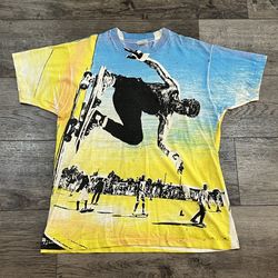 VINTAGE! Vibrant Skater AOP All Over Print T-Shirt Single Stitch Made in USA XL