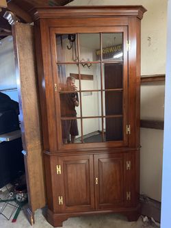 Henkel Harris Solid Wild Black Cherry Lighted Corner Cabinets