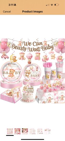 171 PCS Bearly Wait Baby Shower Decorations, Pink Bear Baby Shower Party Supplies with Balloon, Banner, Cake Topper, Plates and Napkins, for Baby Girl