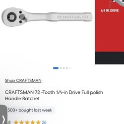 CRAFTSMAN 72 -Tooth 1/4-in Drive Full polish Handle Ratchet
