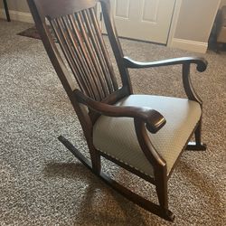 Vintage All Wood Upholstered Seat Rocker 