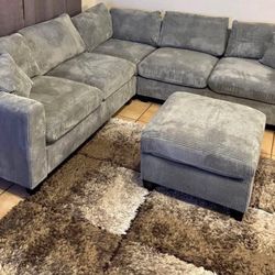 Living Room Set/ corduroy Sectional Sofa With Ottoman, Couch 