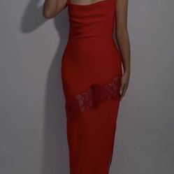 MESHKI Red Silk Maxi Dress