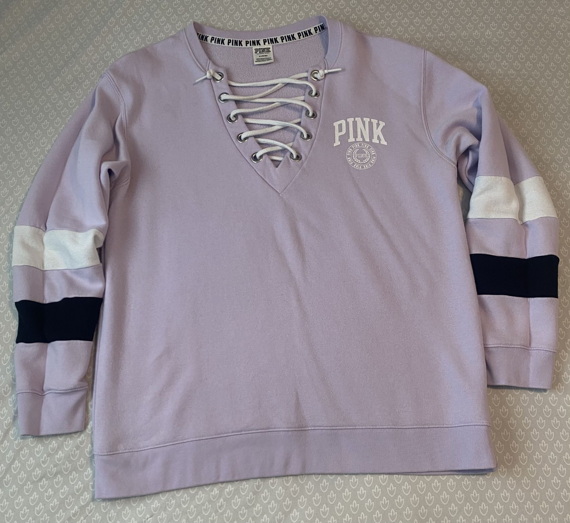 Pink Victorias Secret Lace Up Varsity Sweatshirt Sz M