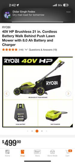RYOBI 40V HP Brushless 21 in. Cordless Battery Walk Behind Push Lawn Mower with 8.0 Ah Battery and Charger