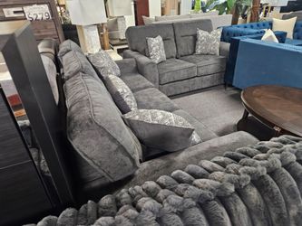 BRAND NEW DARK GRAY CHENILLE SOFA + LOVESEAT 2PCS SET