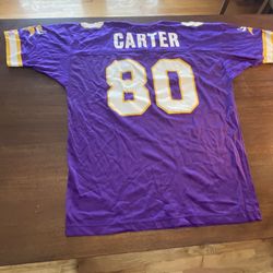VTG 90s Champion Chris Carter 80 Minnesota Vikings Jersey Size Adult 48 XL Extra Large NFL Purple