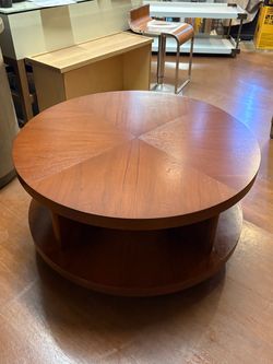 Round Wood Coffee Table with Lower Shelf