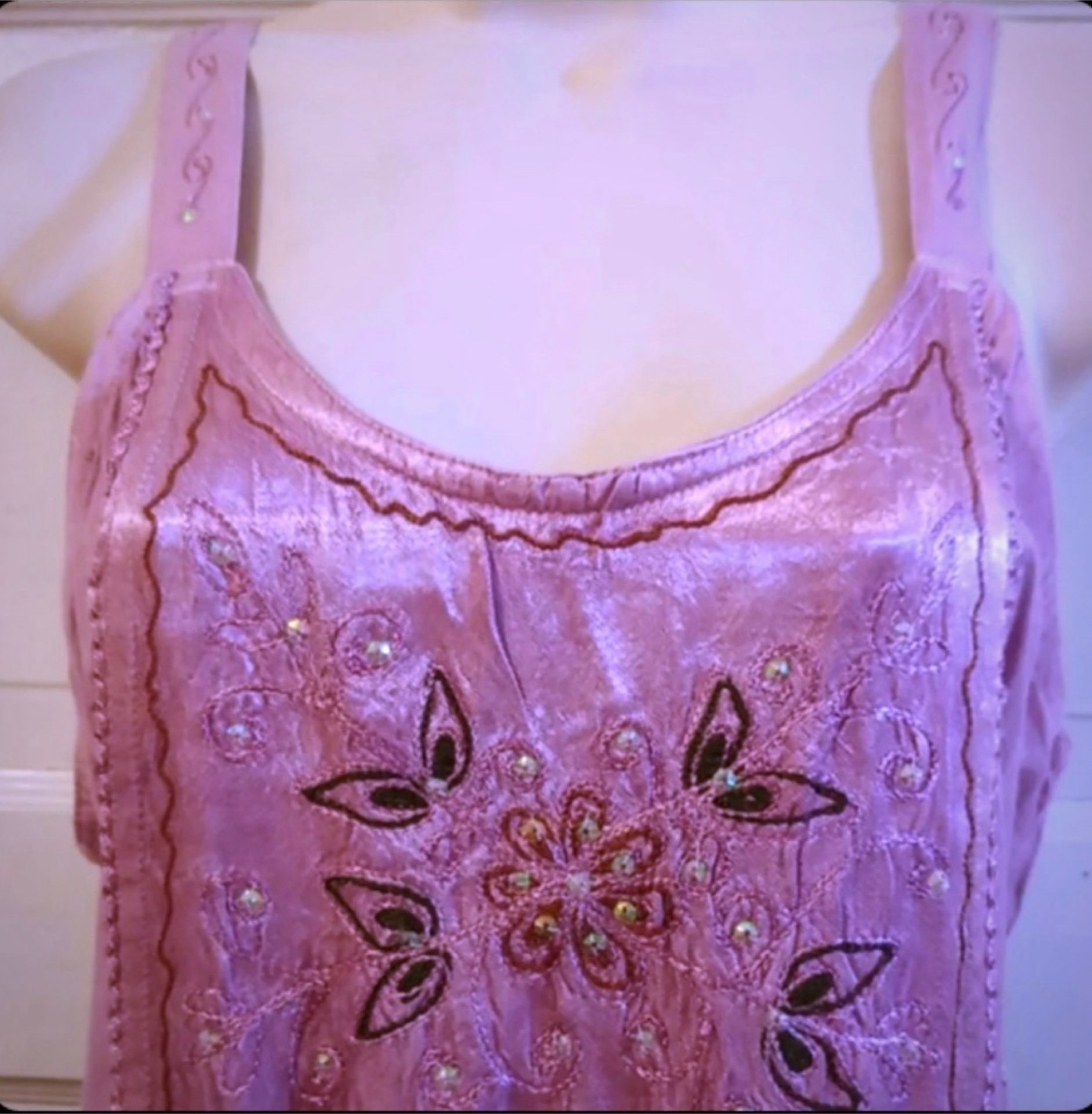 Pretty pink embroidery cotton boho dress