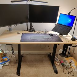 Ergonomic Sit Stand Desk With Monitor Arms And Laptop Stand