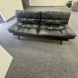 Leather Futon 71” Black Almost Brand New 