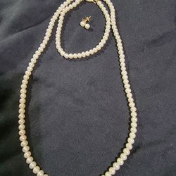 Pearl Necklace Earrings Bracelet 