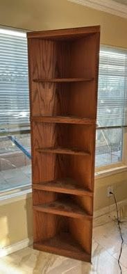 Tall Wooden Corner Bookshelf – 6-Tier Display Unit