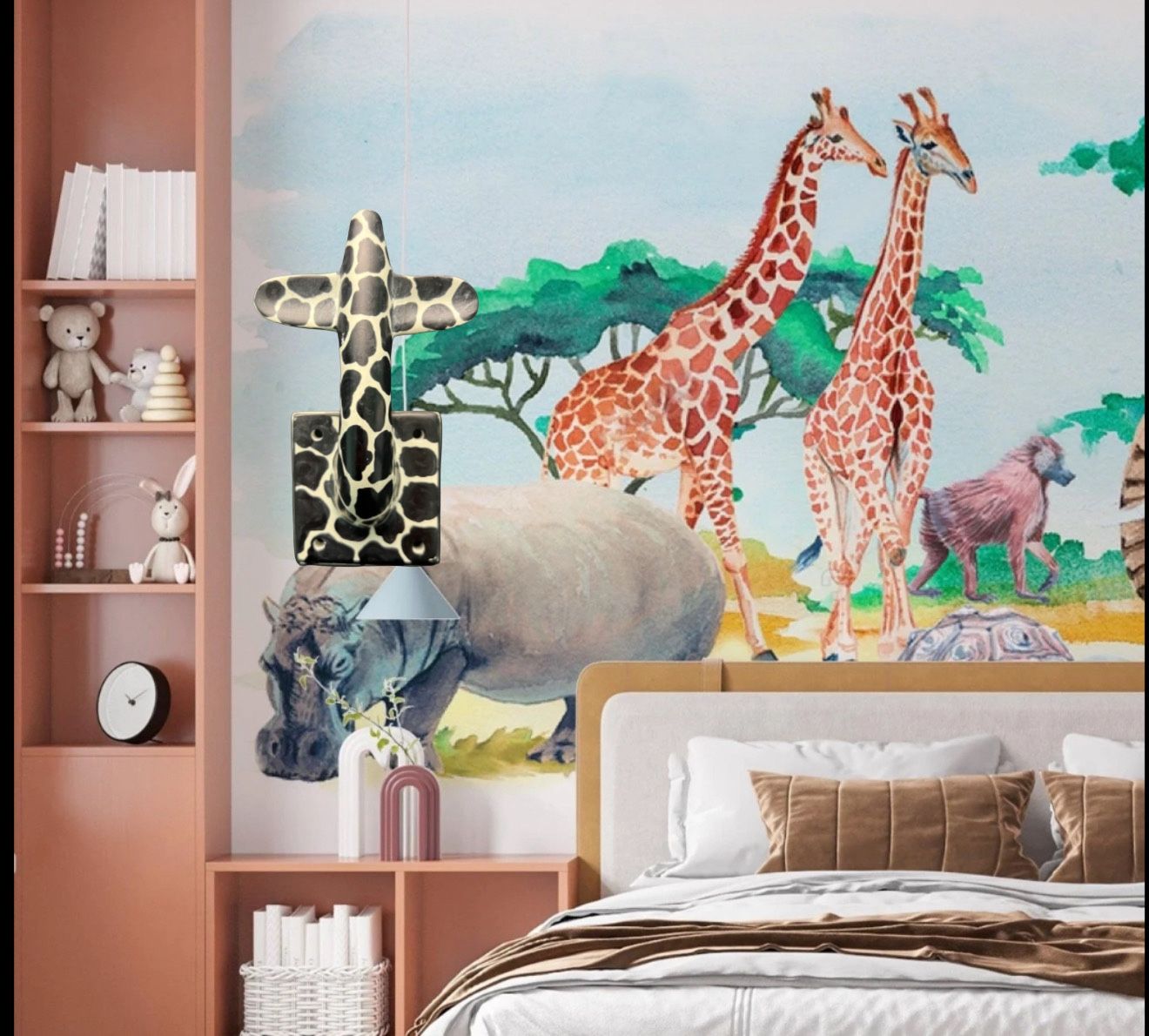 Kenia Vintage 1990s Handmade Ceramic Wall Hook Giraffe Print, 6”