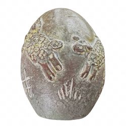 ISABEL BLOOM Vintage Sheep Lamb Egg Concrete Sculpture 1996 Easter Spring