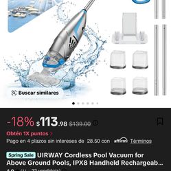 UIRWAY Cordless Pool Vacuum for Above Ground Pools, IPX8 Handheld Rechargeab...