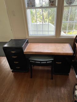 Wood vanity  with drawers and side compartment