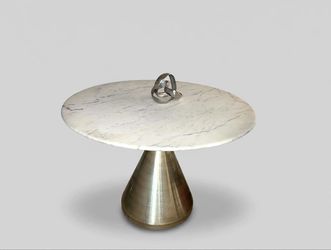 Round White Marble-Top Table with Brass Base