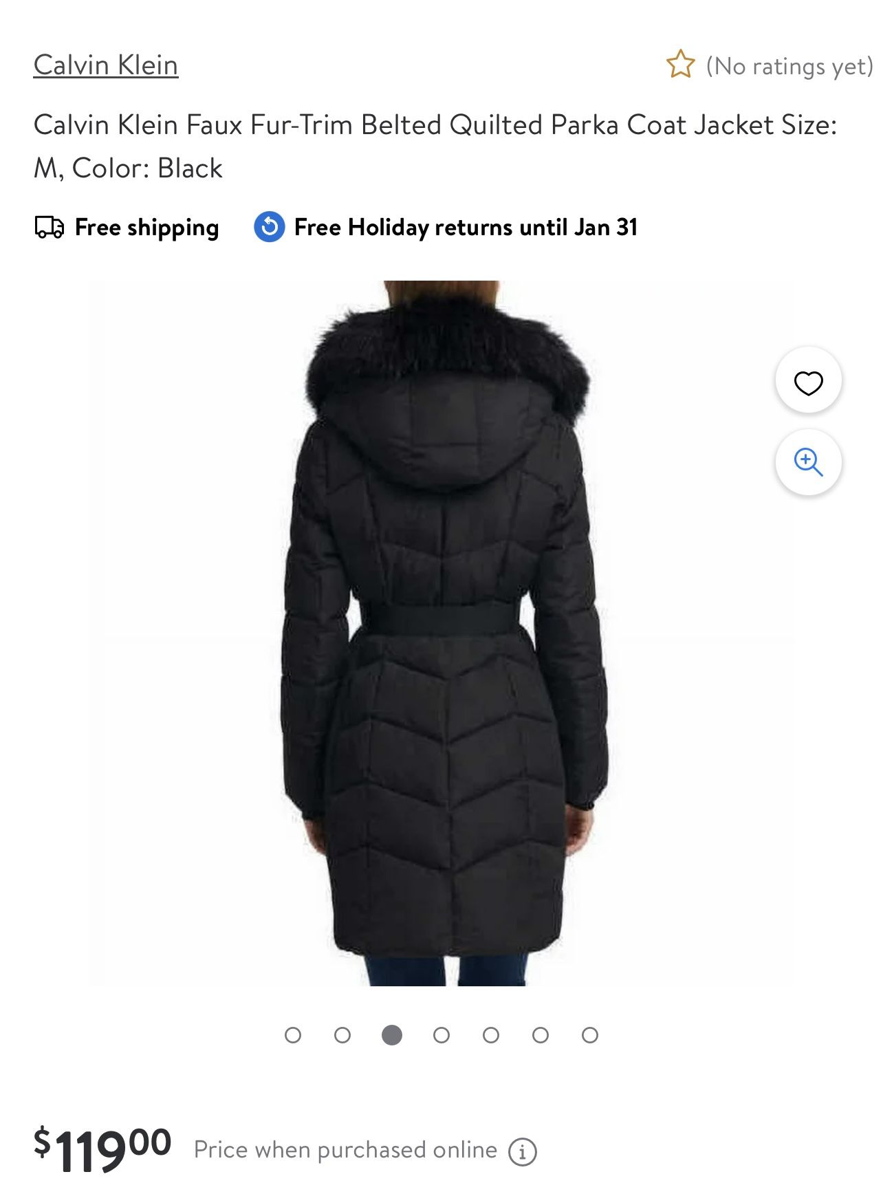 NEW Calvin Klein Faux Fur-Trim Belted Quilted Parka Coat Jacket