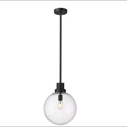 Z-Lite 599P12-BK Laurent 1-Light Black Outdoor Pendant-Light w/Clear Seedy Glass