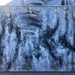 Large Framed Abstract Painting On Canvas Signed