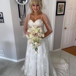 Bridal Wedding Veil- fingertip length with beaded edging