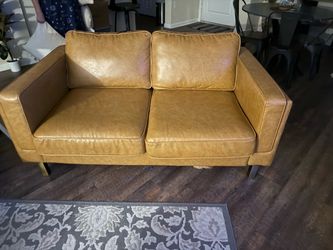 Camel Faux Leather Loveseat Sofa
