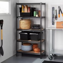 36"x72"x18" 5 Tier Heavy Duty Boltless Steel Shelving unit - Brightroom™: Universal Storage, Garage Shelves, Black