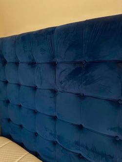 Navy Blue Velvet Tufted Headboard Bed