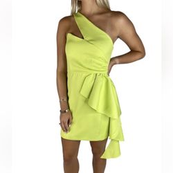DO+BE One-Shoulder Lime Green Ruffle Mini Dress Medium