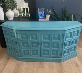 Teal painted oak cabinet/ Sideboard Solid Wood