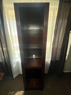 Tall Dark Wood Display Cabinet with Glass Shelves