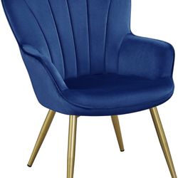 Velvet Accent Chair, Modern Armchair with Wing Side and Metal Legs, Cozy and Soft Padded and High Back for Living Room/Home Office/Bedroom, Blue592411