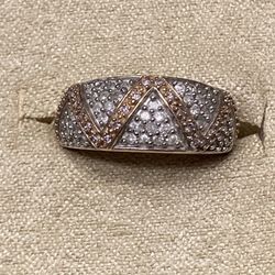 925 Silver Rose Gold And Gold Tone CZ Diamond Band Ring