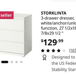 Ikea 3 drawer bedroom dresser