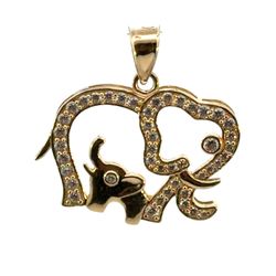 Woman’s Ladies 10k Yellow Gold CZ Cubic Zirconia Mother And Child Elephant Charm Pendant For Necklace GP3114809