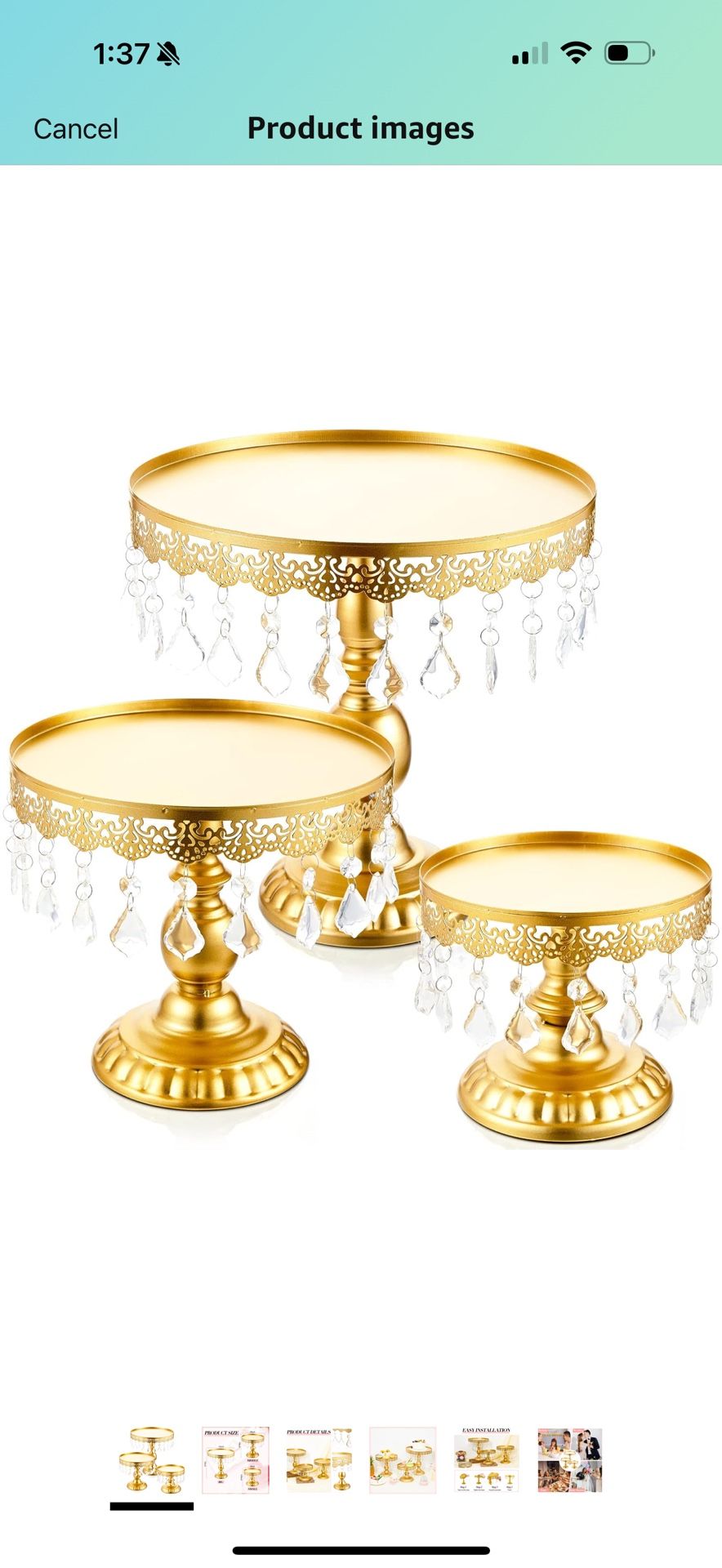 Eaasty 3 Pcs Cake Stand Set Round Bling Table Display Set for Wedding Event Birthday Party Dessert Table(Gold