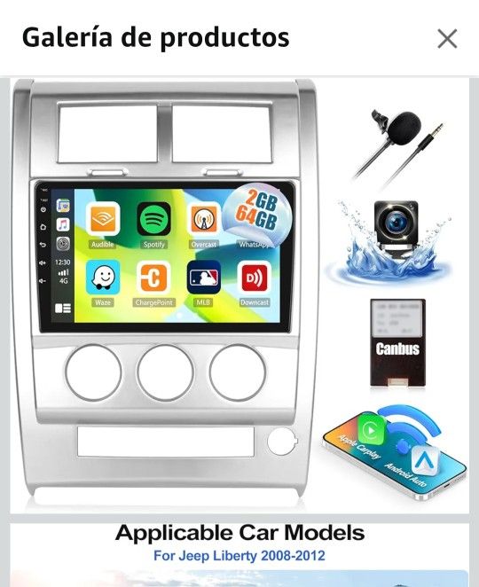 2+64GB Radio estéreo para coche para Jeep Liberty 2008-2012 con Carplay inalámbrico Android Auto Android 13 Unidad principal 10.1 "Pantalla táctil Rad