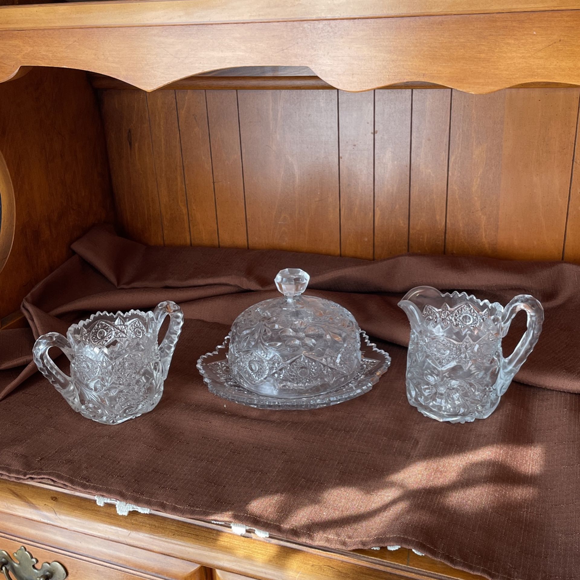 Antique Cut Glass Butter, Sugar, Creamer Set