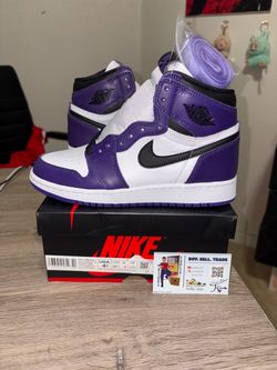 Size 4.5Y / 6 Womens - Nike Air Jordan 1 Retro High Court Purple White